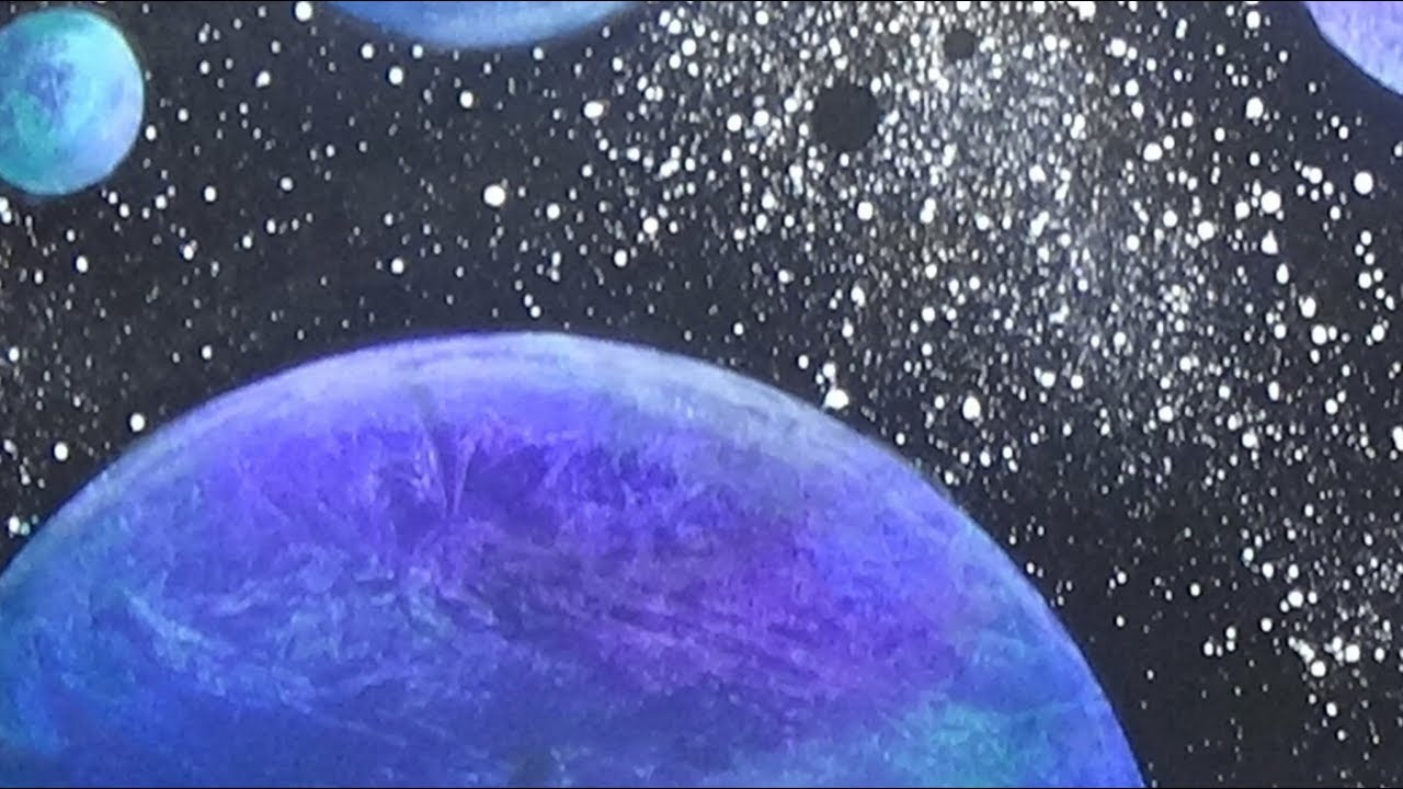 Acrylic Painting Stars and Planets with Abstract Texture made with Plastic Wrap