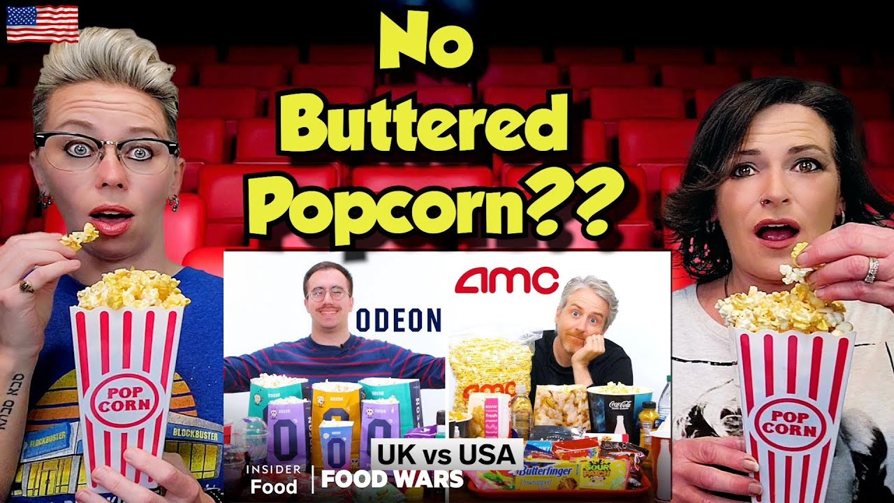 American Couple Reacts: UK vs US Movie Theater Food (Odeon vs AMC) | Food Wars | FIRST TIME REACTION