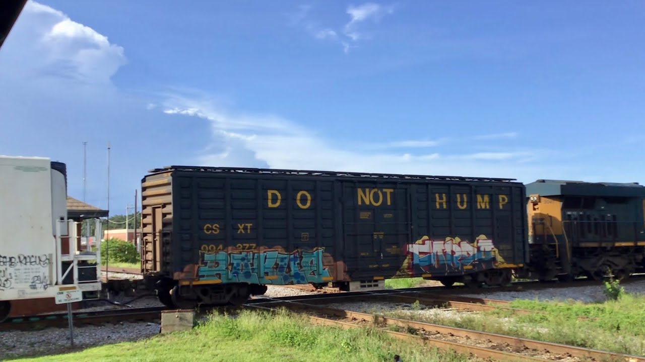 CSX intermodal I044 clears double diamond at Plant City, FL with Do Not Hump boxcar 2nd. 7/17/25