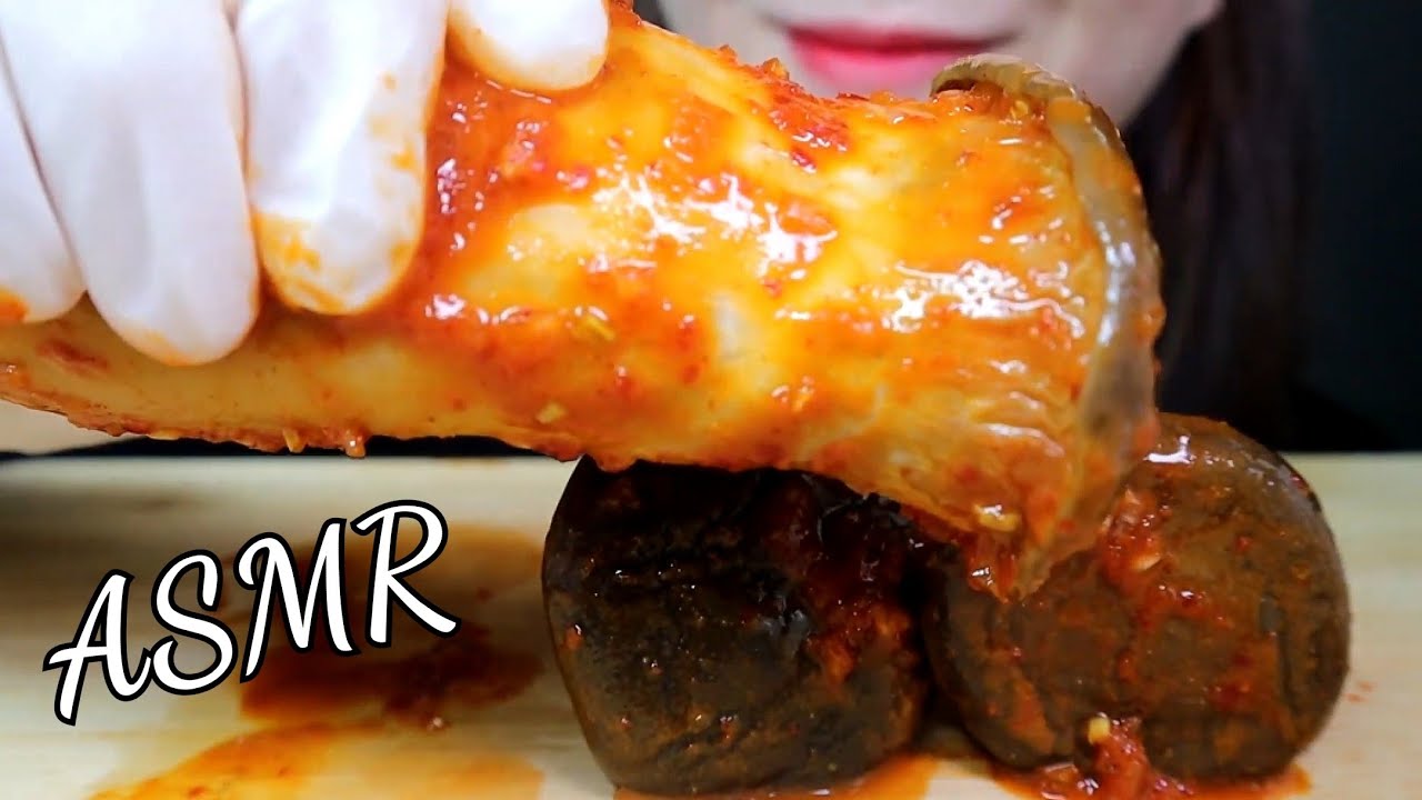 ASMR Spicy Giant Oyster Mushrooms Eating Sounds, 매운 새송이 버섯 먹방, การกินเห็ดรสเผ็ด, Makan Jamur Pedas