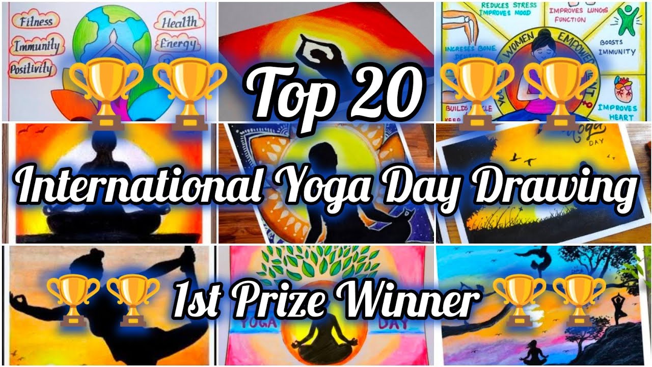 International Yoga Day Drawing // 1st Prize winner🏆 drawings // Top 20 Yoga Day Best Poster Drawing