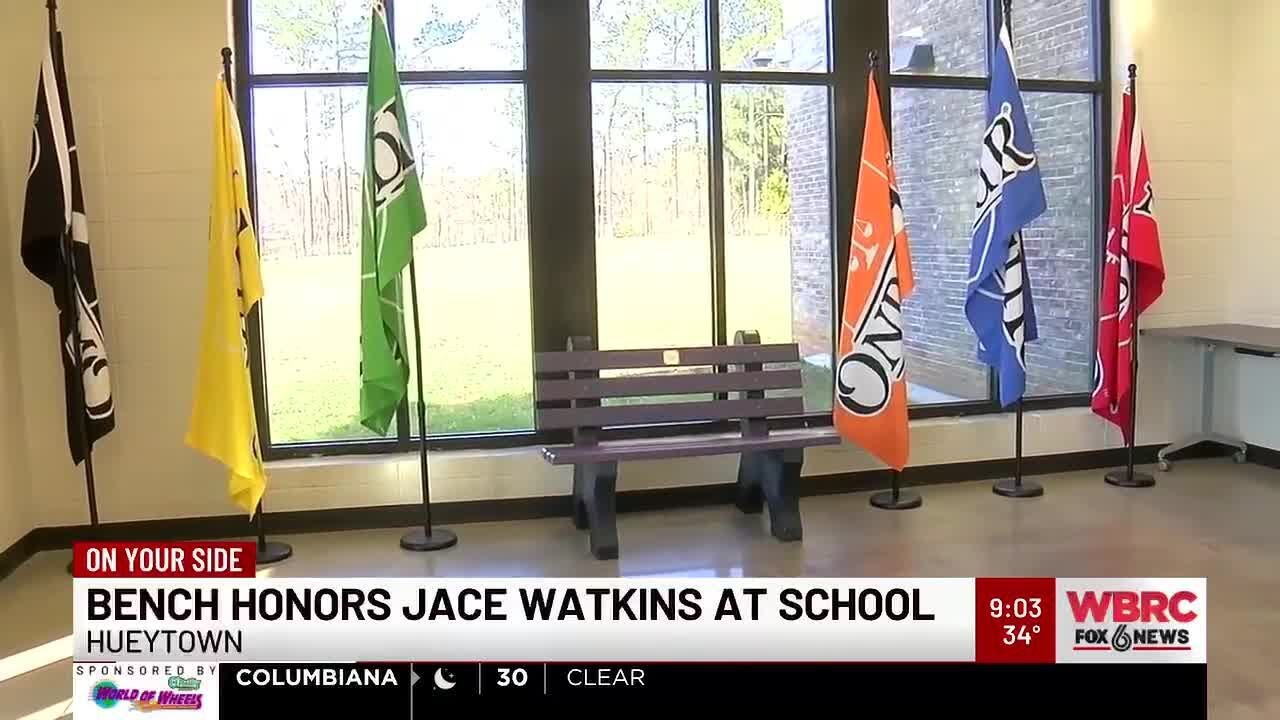 Bench honors Jace Watkins at Hueytown Intermediate School