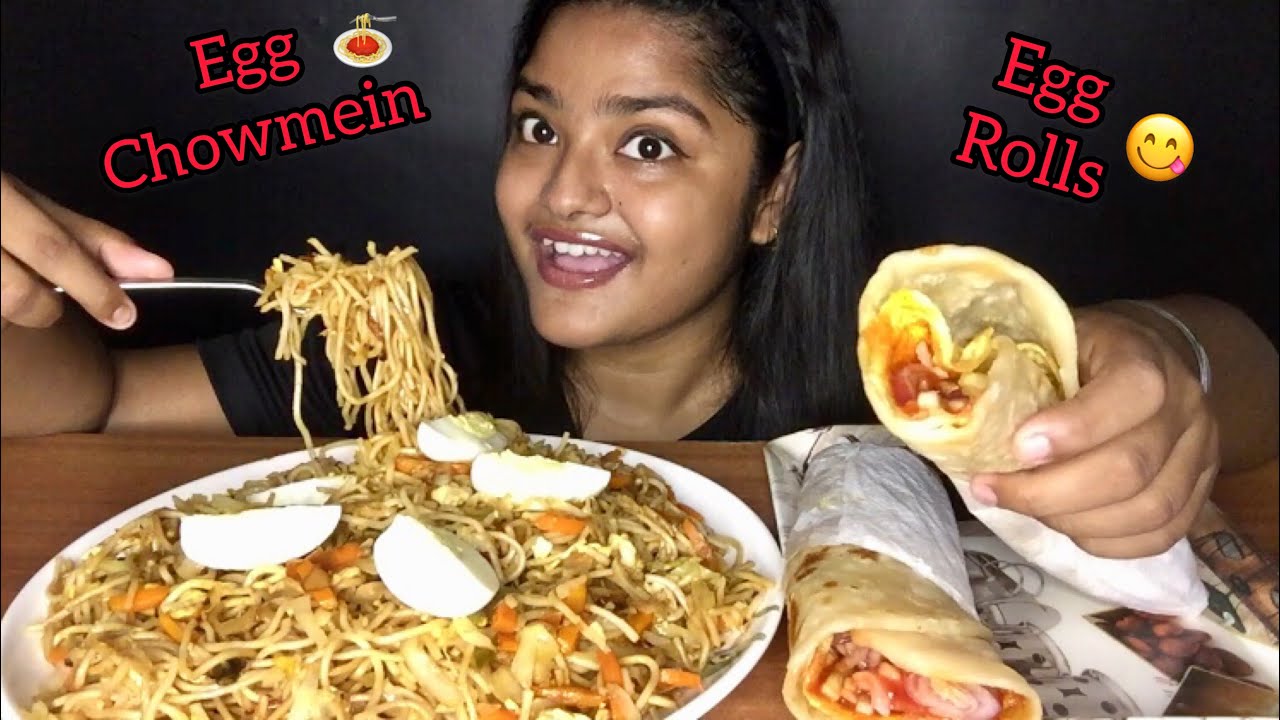 EGG HAKKA NOODLES WITH BOILED EGGS AND EGG ROLLS | Eating Sounds | Eating Show | Indian Mukbang