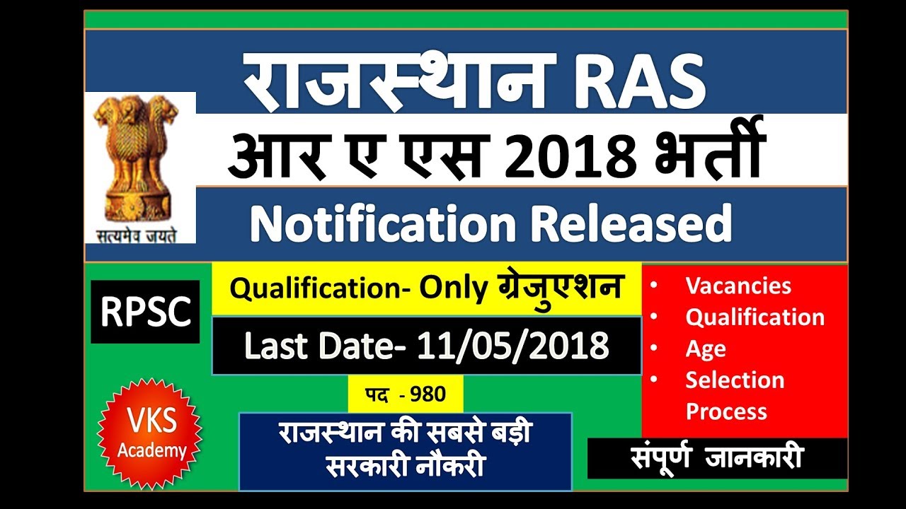 RPSC RAS 2018 RECRUITMENT NOTIFICATION FULL DETAILS, AGE, EXAM PATTERN, ELIGIBILITY VACANCY 2018