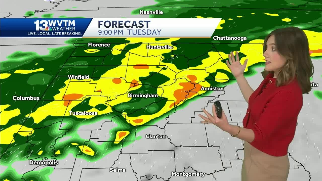 Heavy rain and storms in Alabama's weather forecast. Slight risk of flooding Tuesday - Thursday.