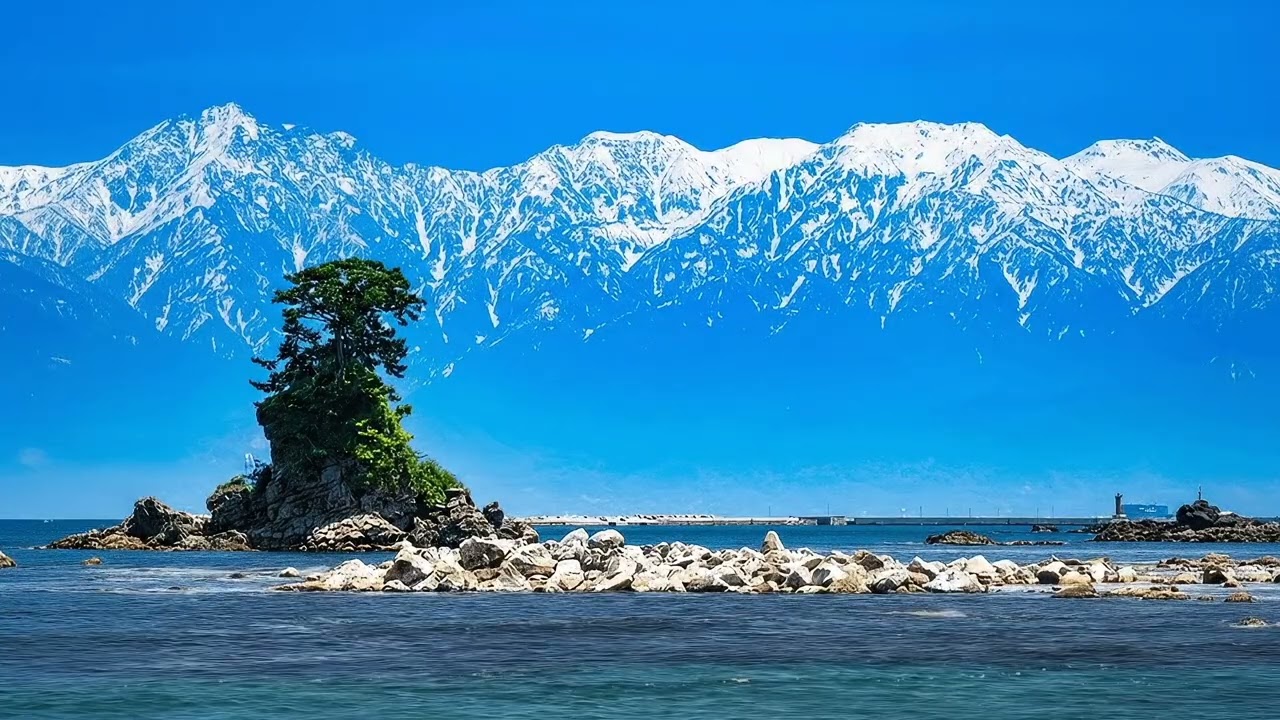 Relaxing BGM: Alpine Majesty Over the Azure Sea