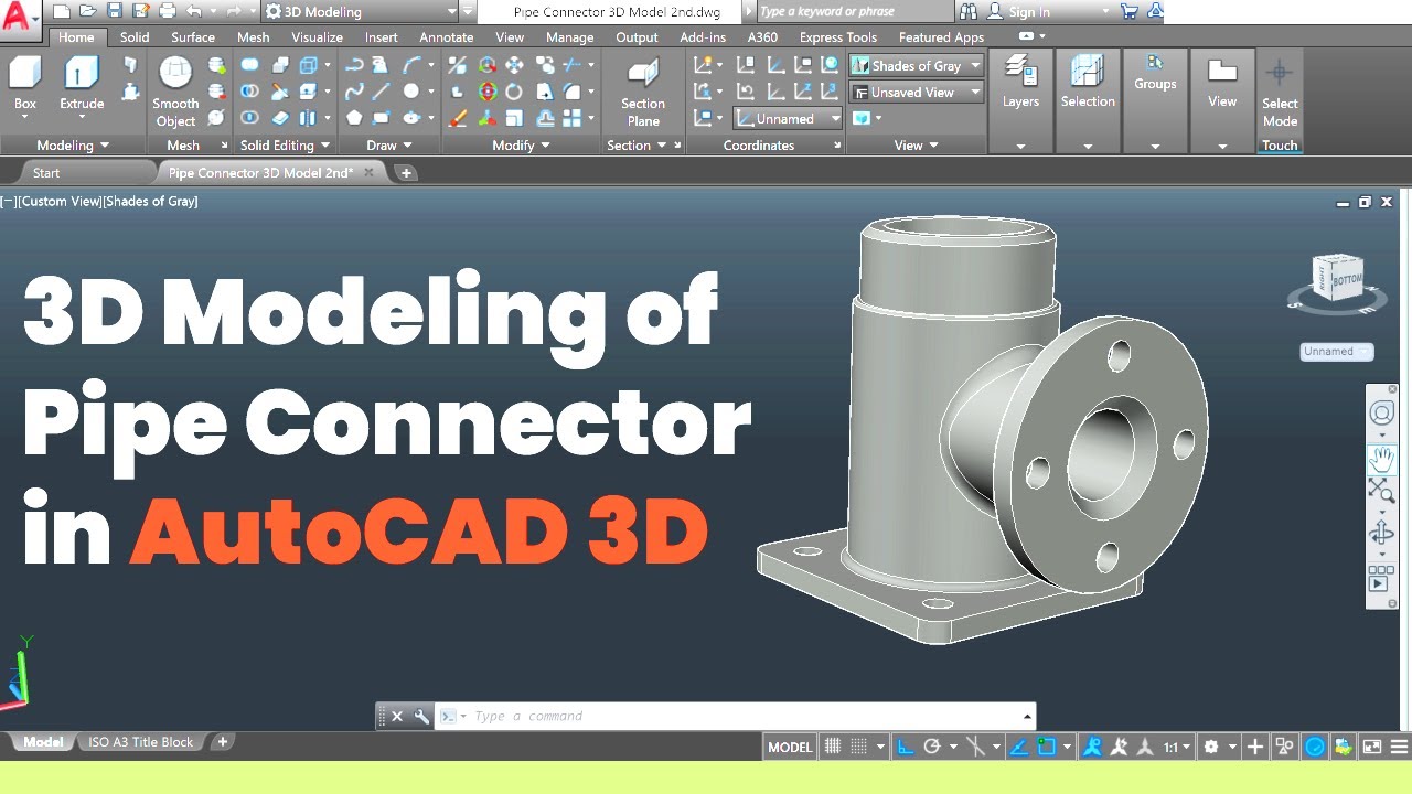 AutoCAD 3D Mechanical Modeling for Beginners: How to Make a Tee-Pipe Connector in Simple Steps.