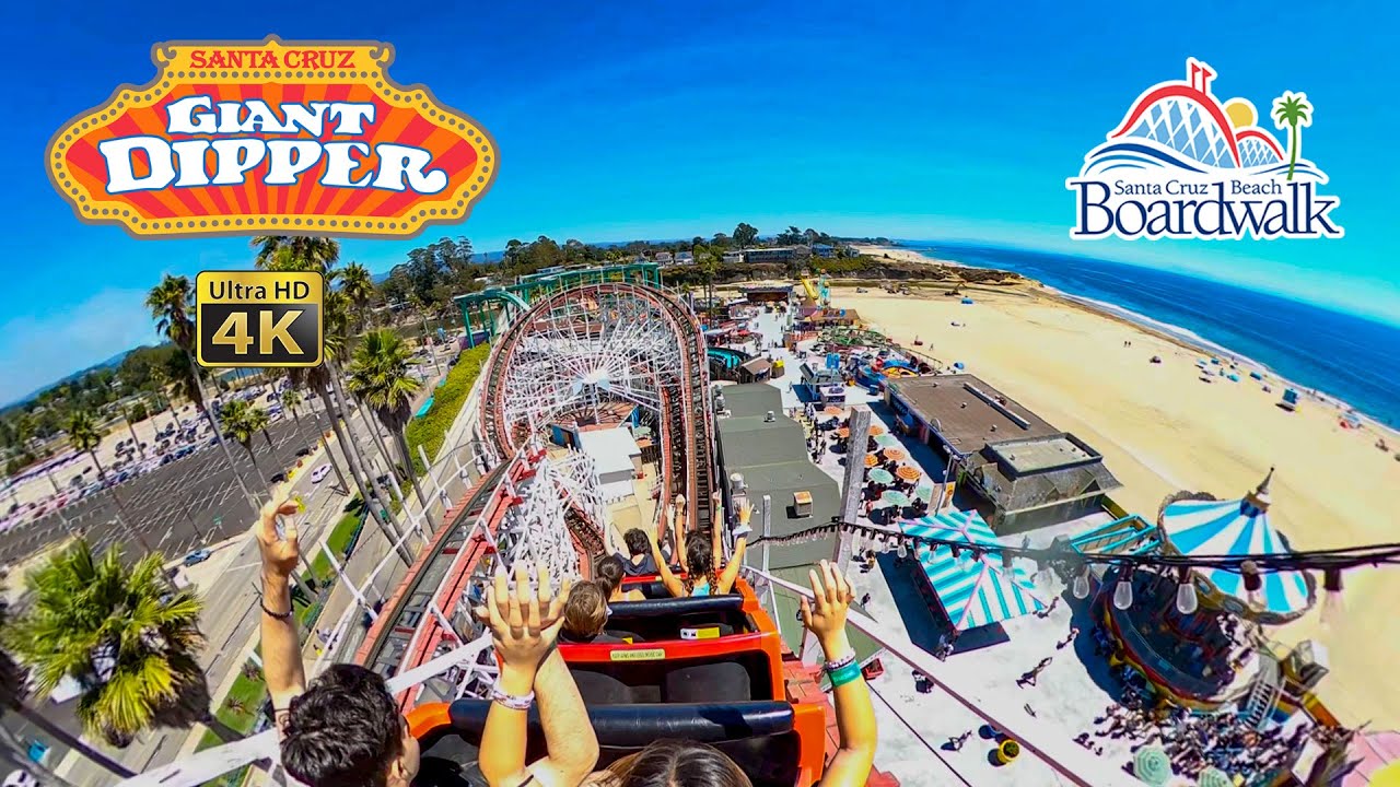Giant Dipper Roller Coaster On Ride 4K POV Santa Cruze Beach Boardwalk 2022 08 12
