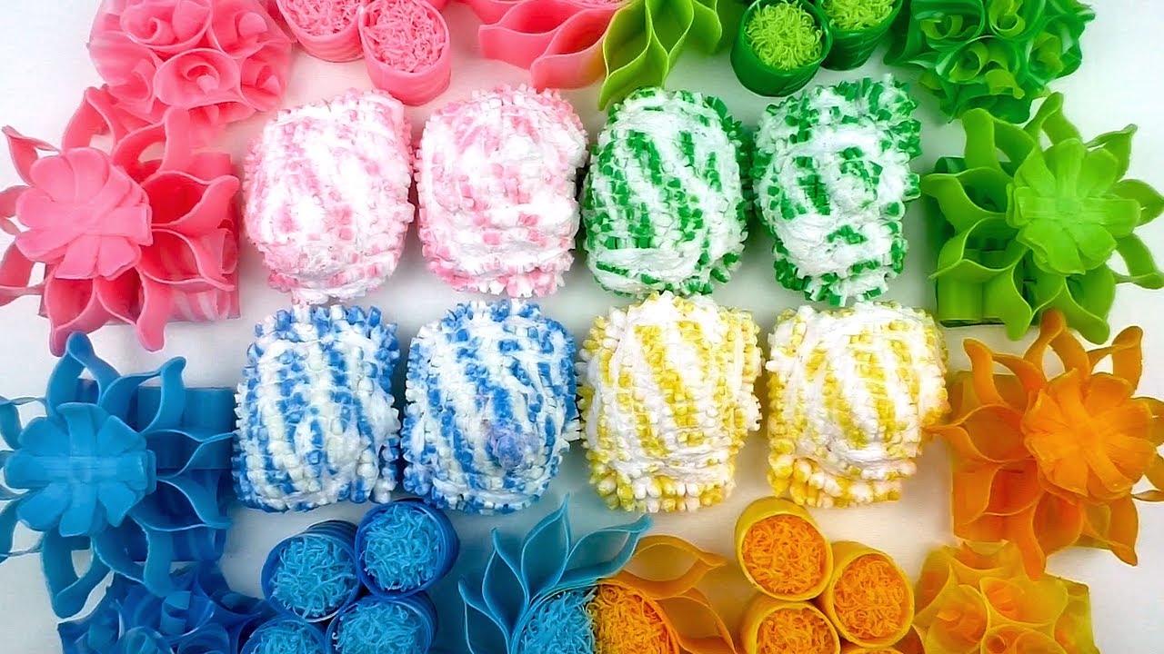 ASMR no talking / Cutting microwave soap cubes / Crushing soap boxes with starch and soap flowers.