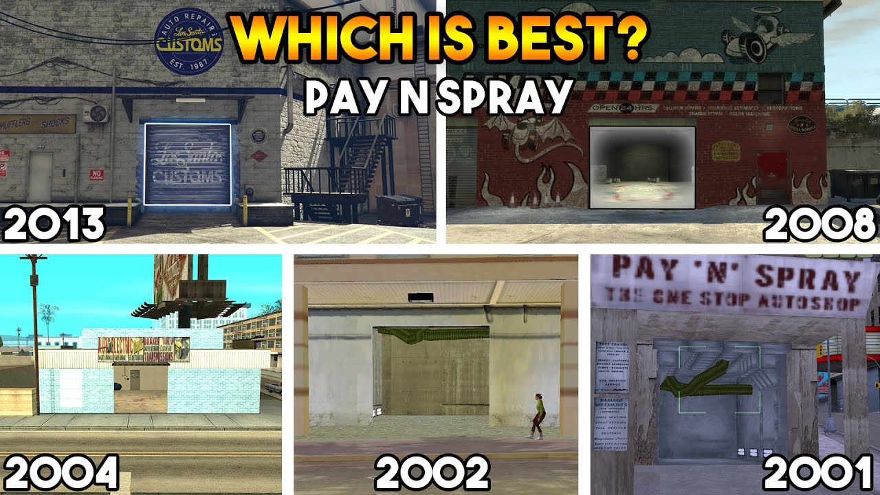 GTA : WHICH IS BEST PAY N SPRAY ? (GTA 5, GAT 4, GTA SA, GTA VC, GTA 3)