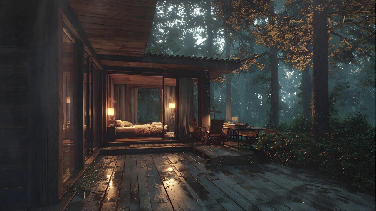 🌧️Peaceful Rain Cabin by the Lakeside Forest - Raindrops & Thunder | Ambience for Deep Sleep