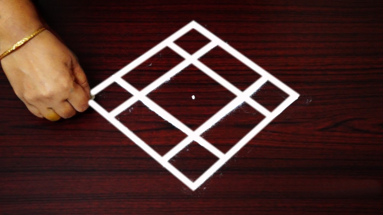 Simple new padi kolam with 5 dots - How to draw geethala muggulu - colorful rangoli designs