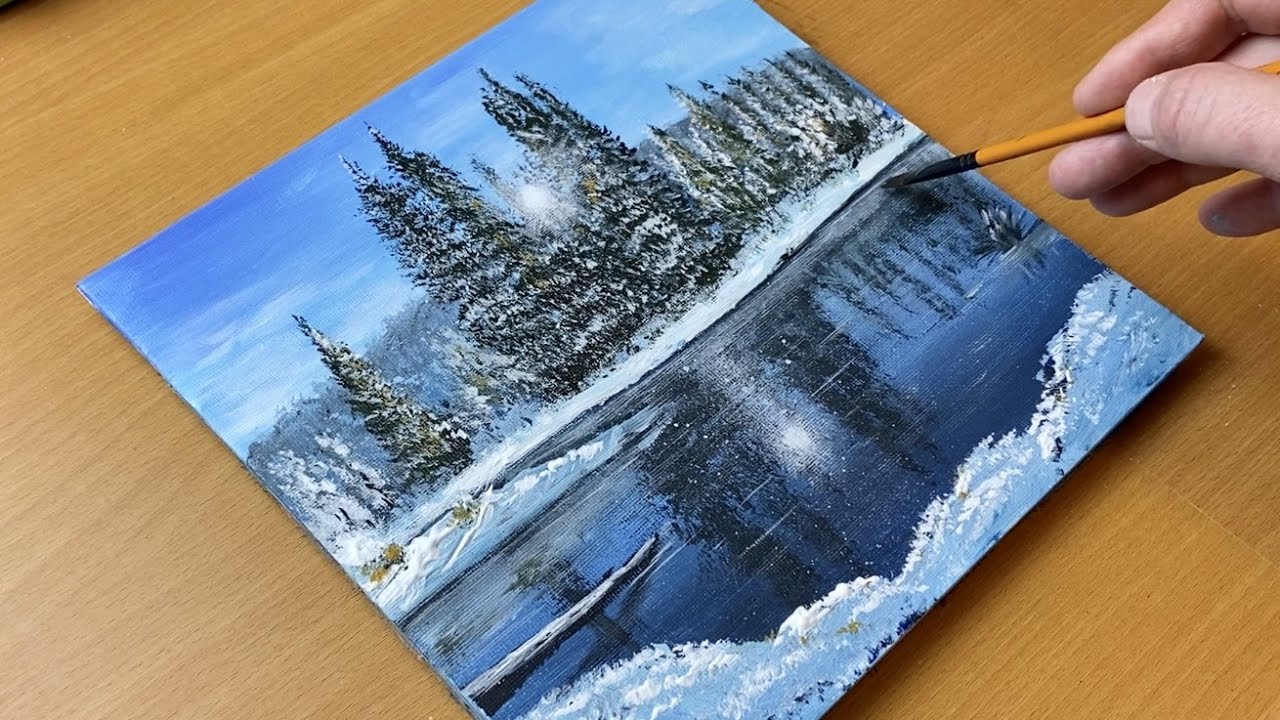 Winter Lake / Acrylic Painting for Beginners / Step by Step / Art #198