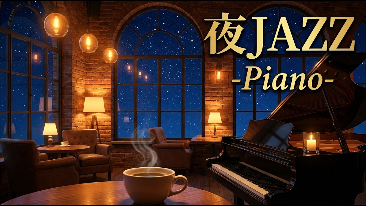 夜の作業用BGM｜癒しのピアノジャズ【1時間】Evening Piano | Soft Jazz in Warm Coffee Shop with Candlelight for Sleeping