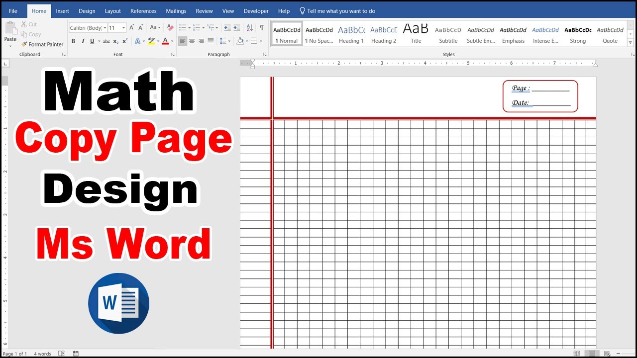 How to Make Math Copy Page Design in Ms Word Hindi Tutorial || Math Notebook Page Design in Ms Word