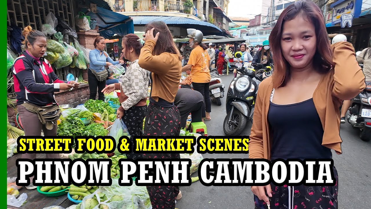 Phnom Penh, Cambodia: Street food tour and Street Market Scenes [4K] walking tour