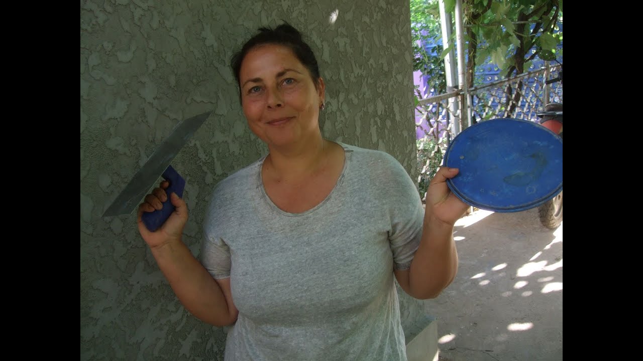 Декоративная штукатурка из плиточного клея фасада дома / Decorative plaster made of tile adhesive