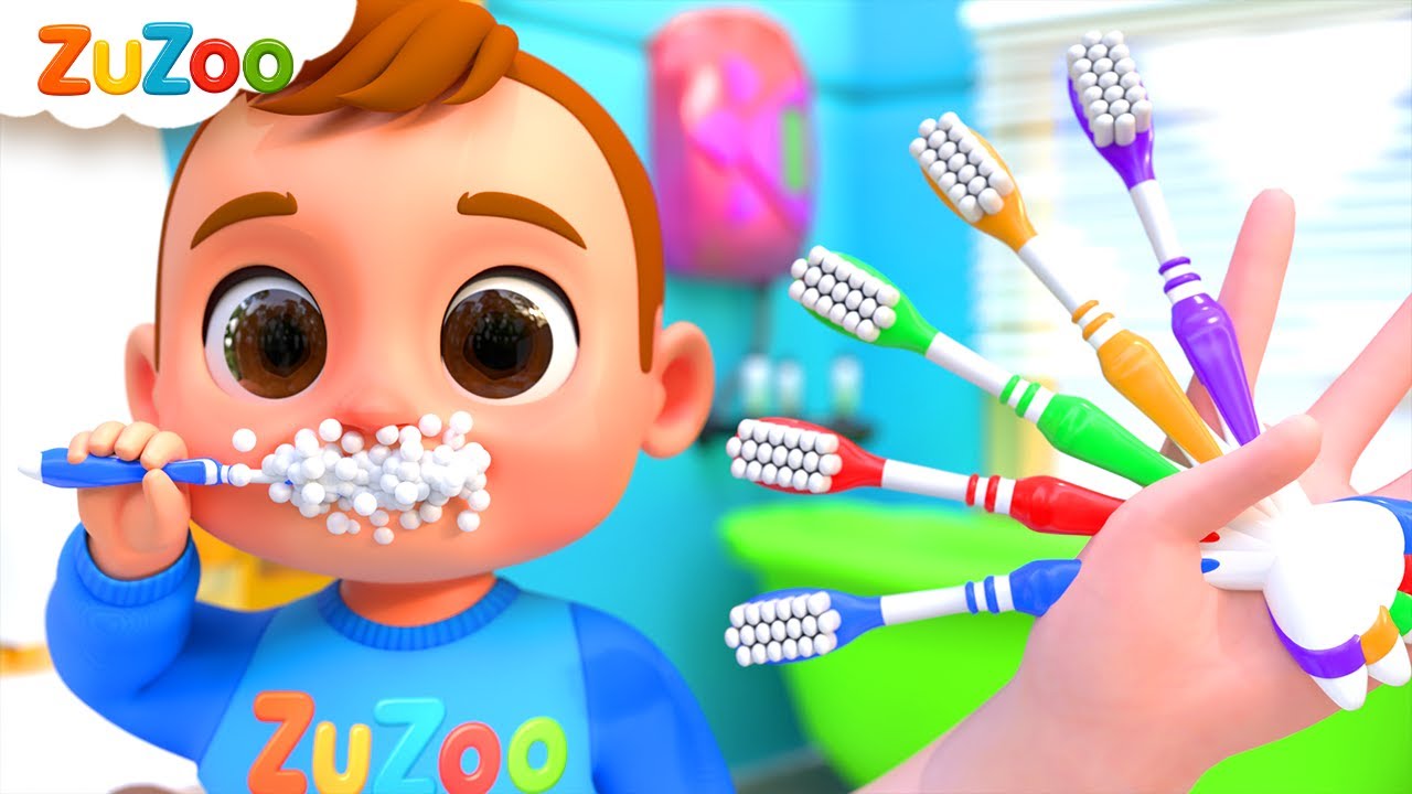 5 Finger Family Good Habits tooth brush routine Song | ZuZoo Nursery Rhymes & Kids Songs