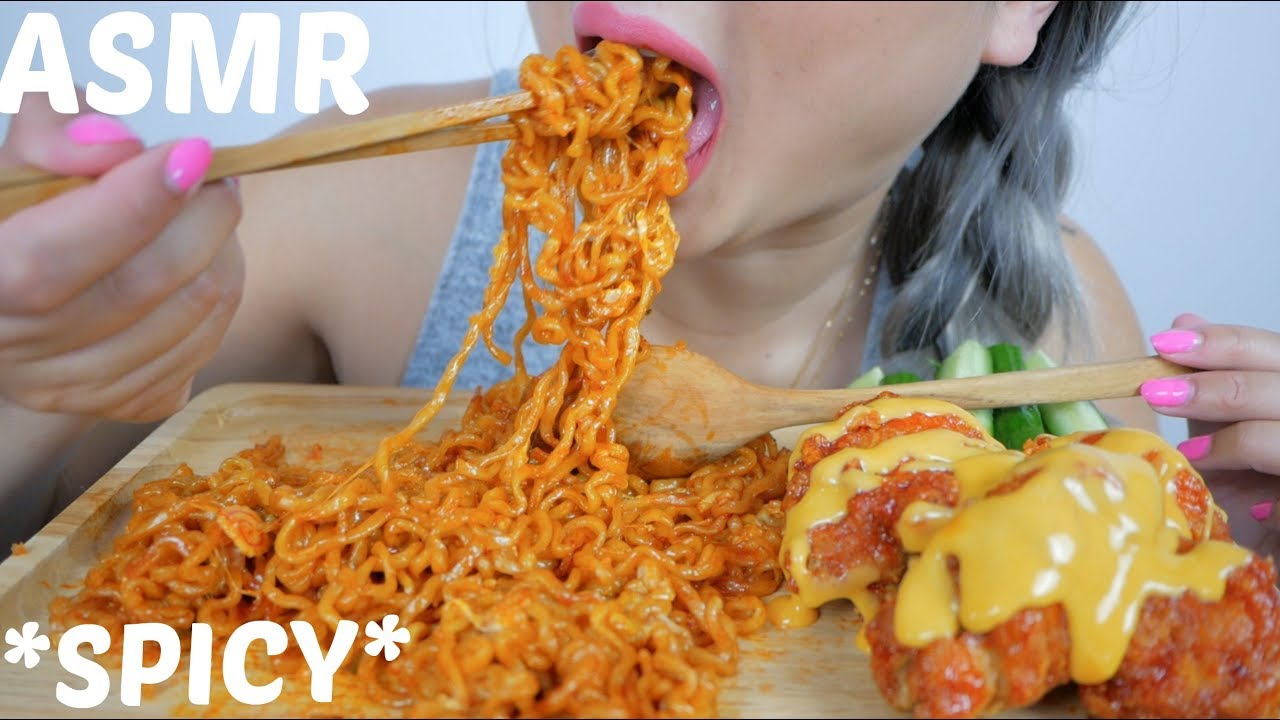 CHEESY SPICY KOREAN FRIED CHICKEN &  Tteokbokki Fire Noodles| ASMR *No Talking Eating Sounds