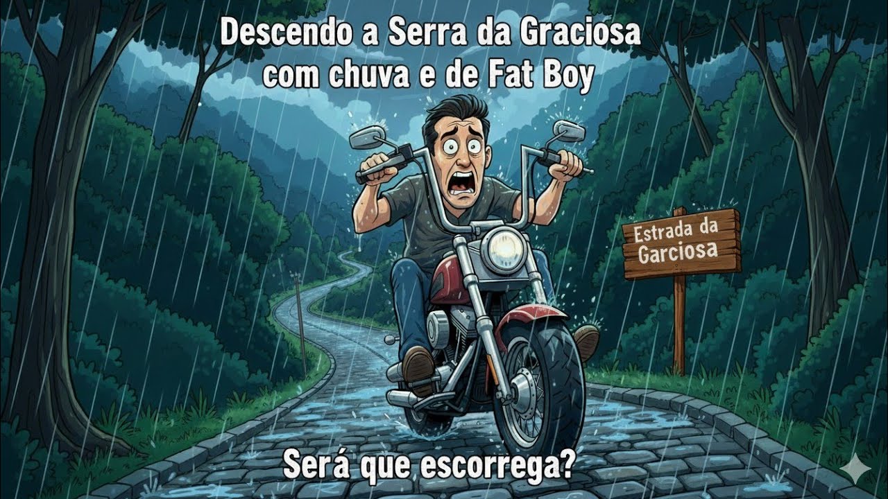 Descendo a Serra da Graciosa com chuva e de FAT BOY
