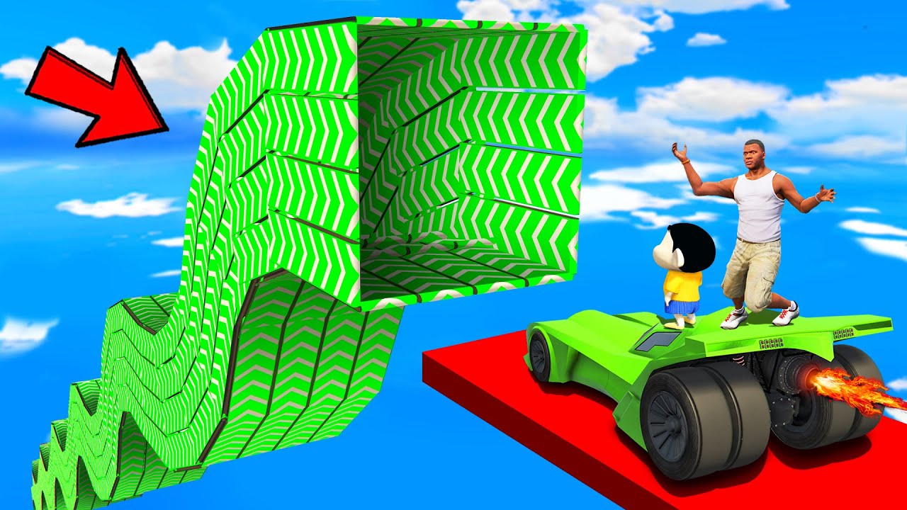 SHINCHAN AND FRANKLIN TRIED THE IMPOSSIBLE CURVY BUMPY SPEED BOOSTER TUNNEL PARKOUR CHALLENGE GTA 5