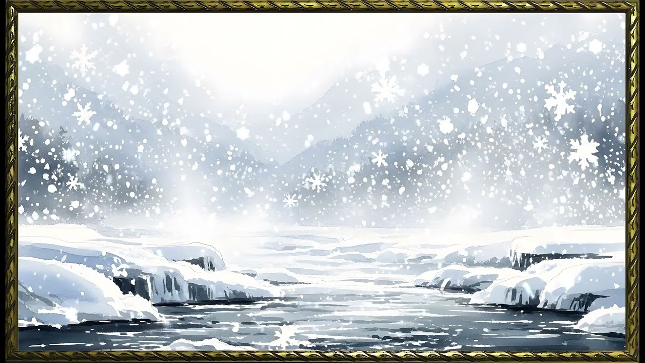 Quiet Meadow Under Gentle Snowfall| Gold Frame TV Art | Art Screensaver for TV | Wall Art
