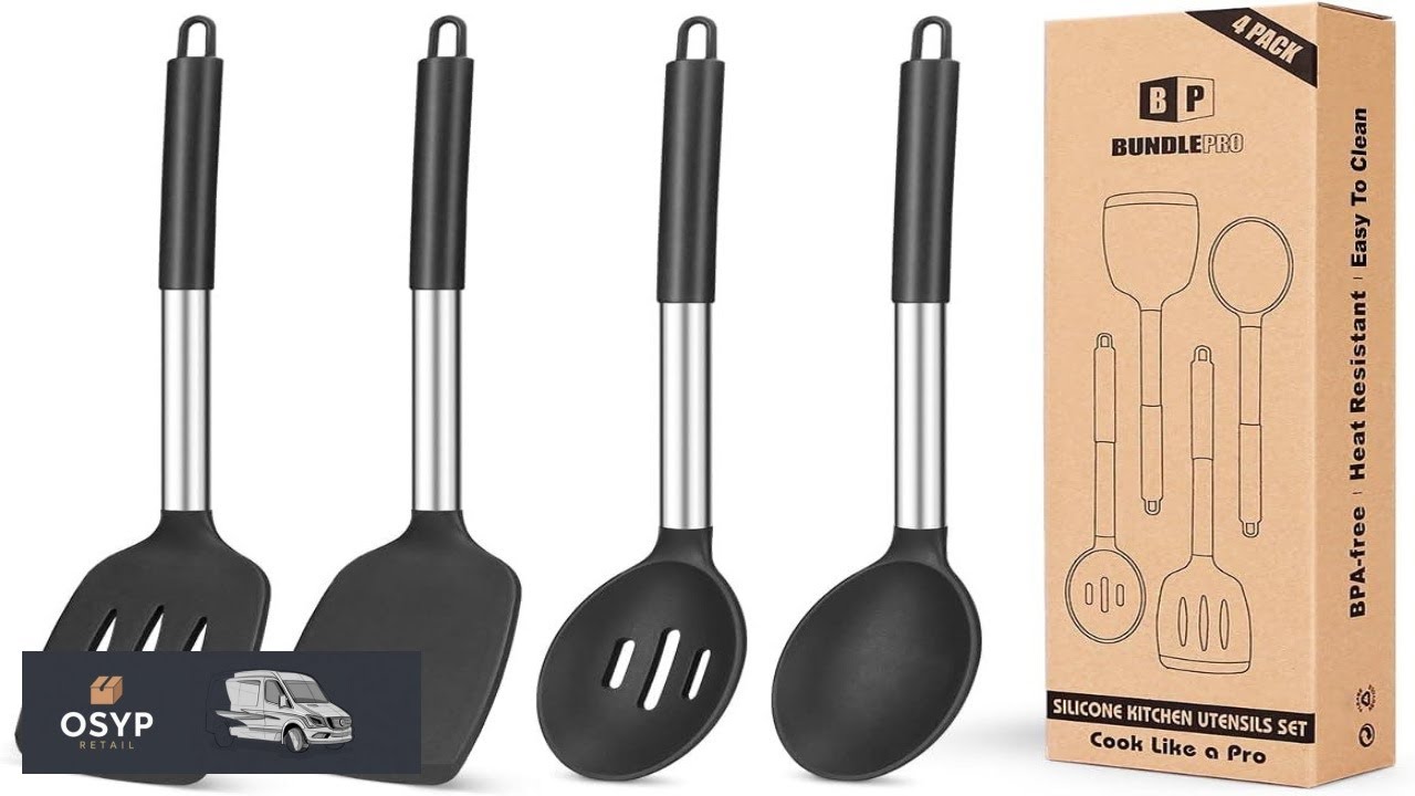 Pack of 4 Silicone Cooking Utensils Set Non Stick Large Solid Spatulas