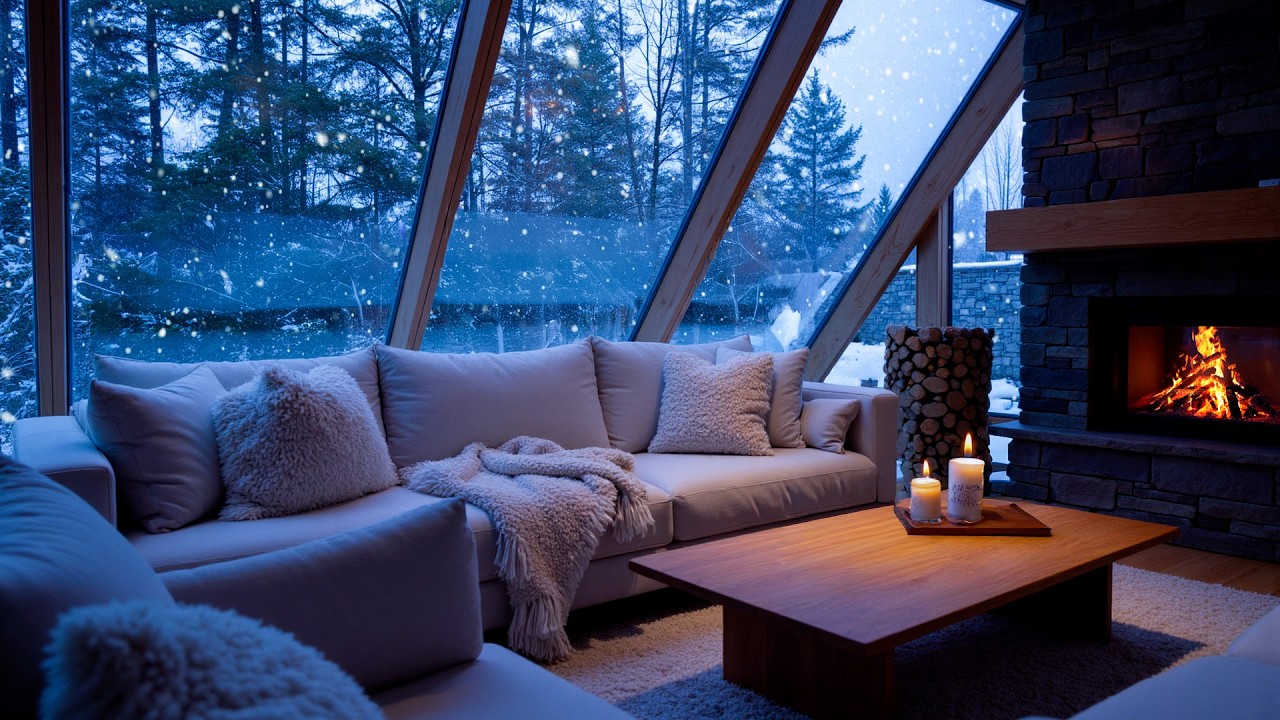 Winter Piano Music in a Bright White Room with Snow Falling Outside the Window | Deep Sleep