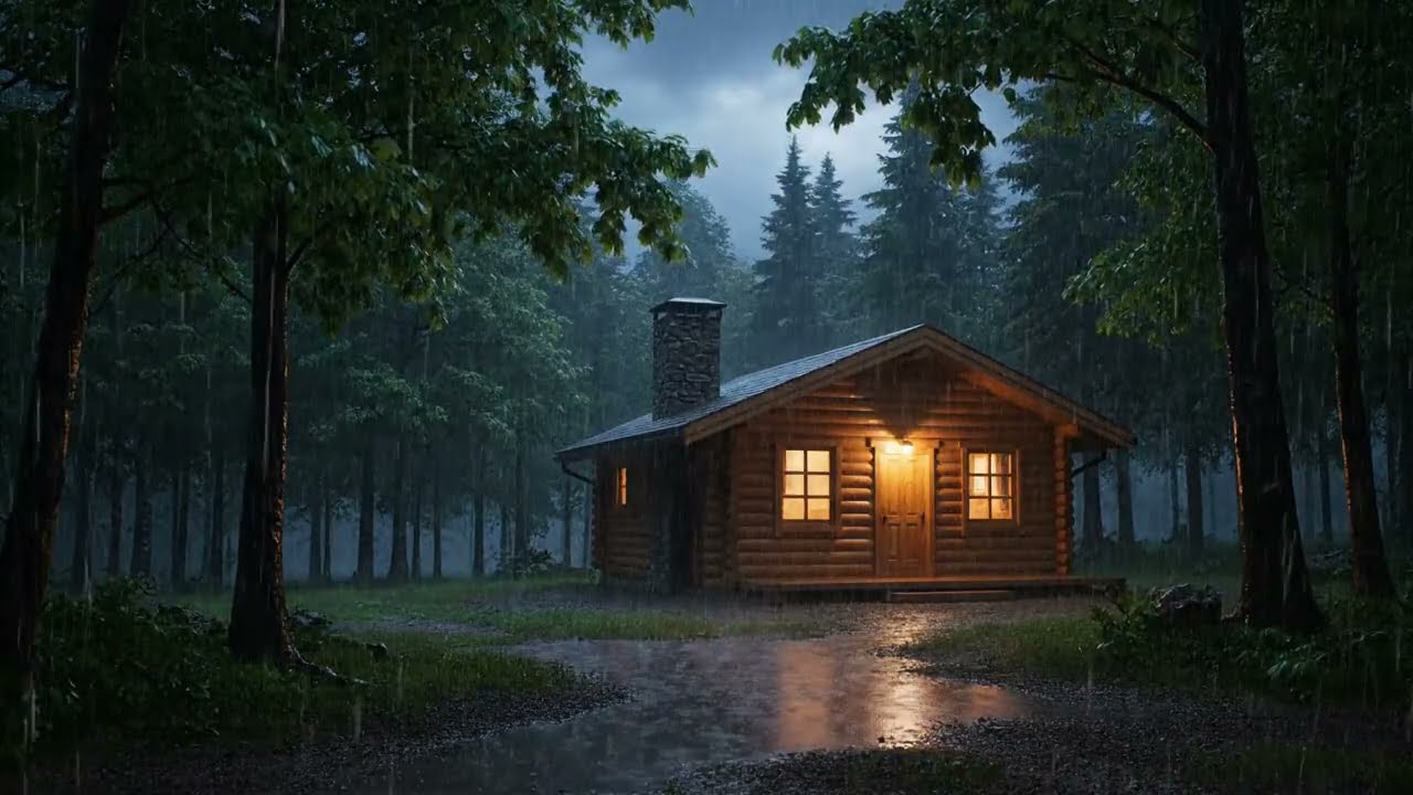 Rainy Night in a Cozy Forest Cabin | Relaxing Rain Sounds for Sleep 🌧️🌲🔥