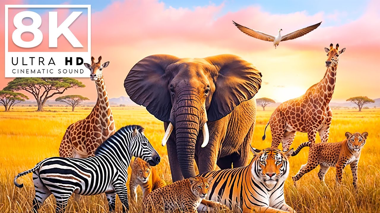 AFRICAN WILD ANIMALS 8K ULTRA HD 60 FPS  | with Realistic Cinematic Sound (color dynamic)