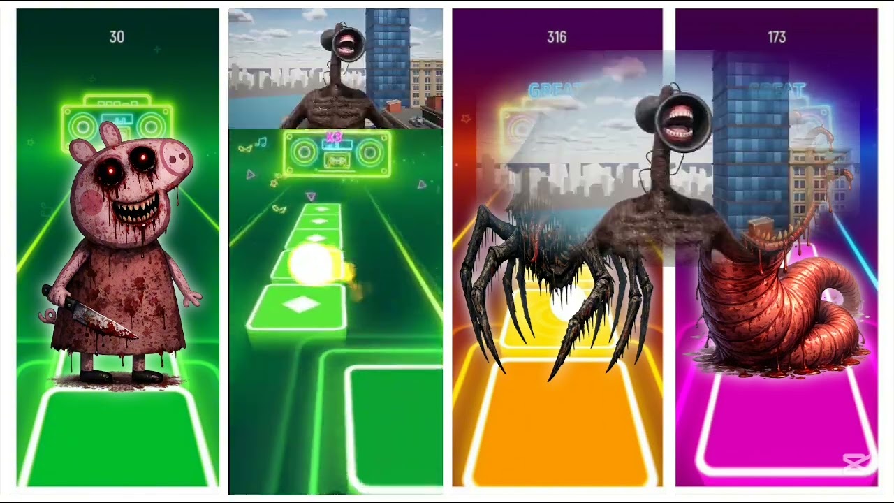 Peppa pig.EXE🆚Siren Head.EXE🆚Spider House Head.EXE🆚Erosion  worm🎶  Tiles Hop EDM Rush