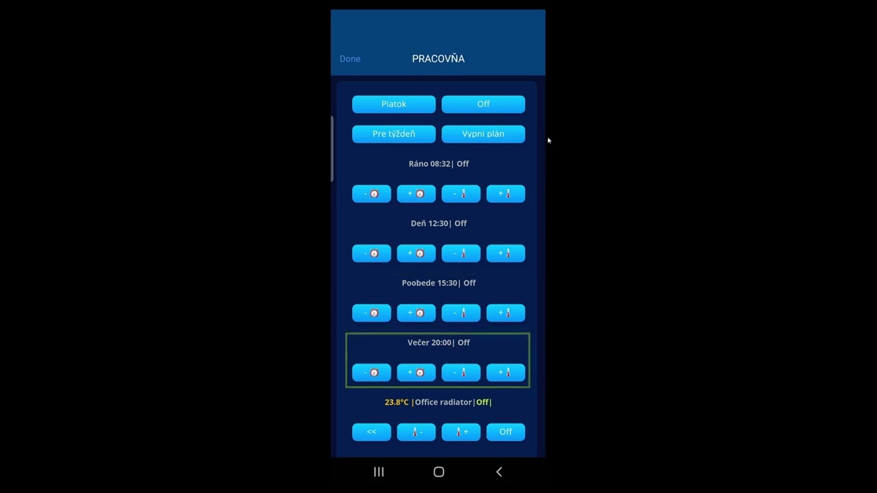 Plán kúrenia a chladenia vo FIBARO HC3 cez mobilnú appku
