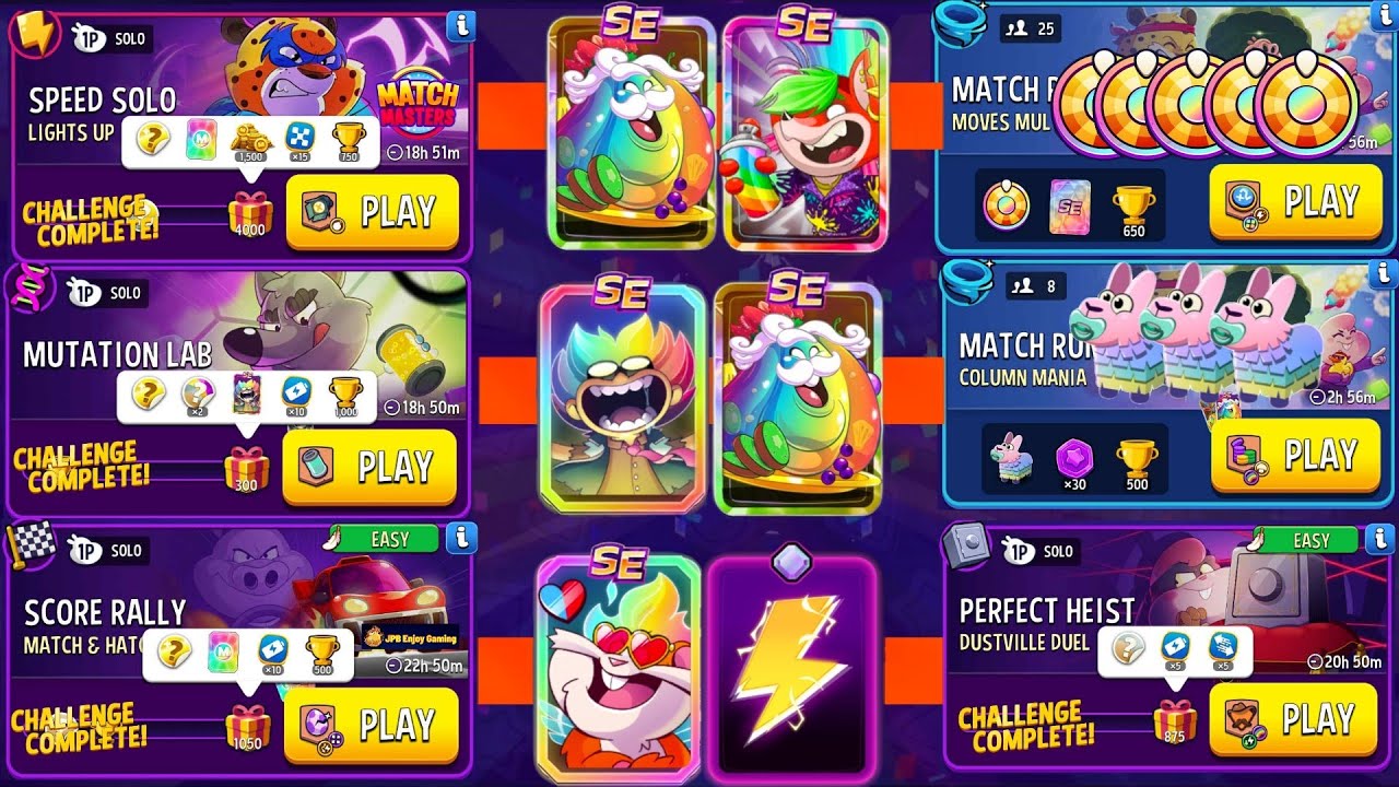 (4 Solo+2 Match Rumble) Speed Solo Lights Up/ Mutation Lab/ Match & Hatch+Super Sized/Dustville Duel
