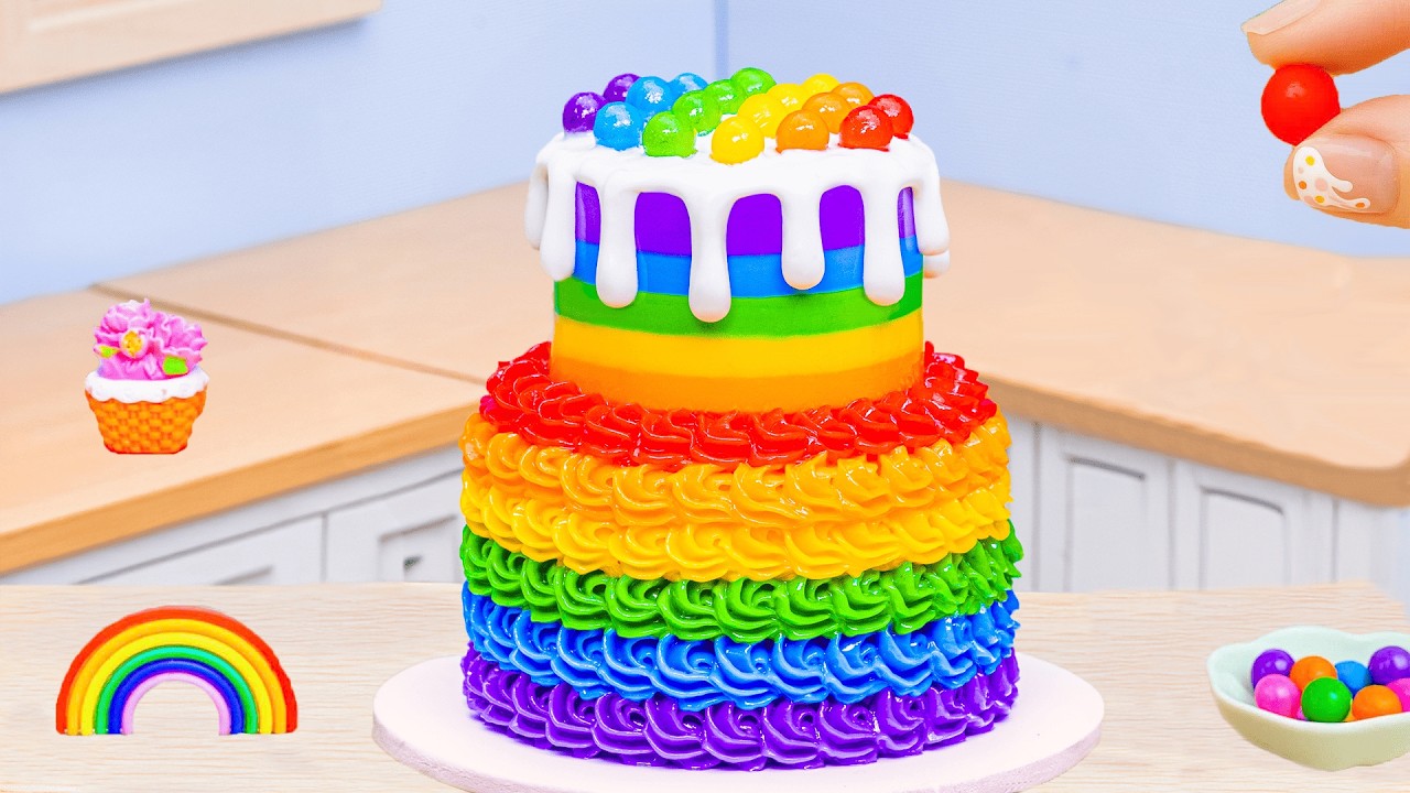 Sweet Rainbow Chocolate Cake Decorating 🌈Miniature 2-tier Buttercream Rainbow Cake by Sweet Cakes