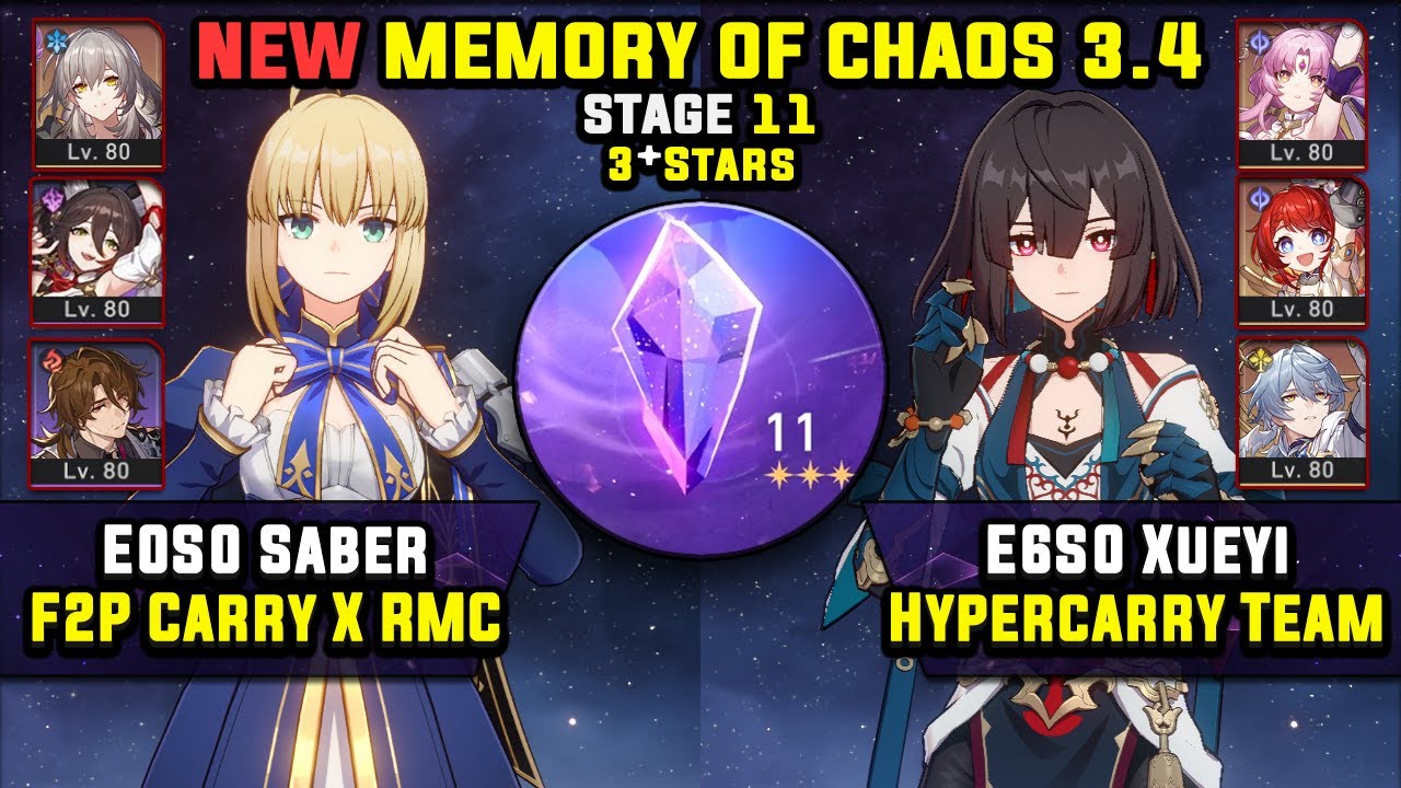 E0 Saber F2P Carry & E6 Xueyi Carry W/ Tribbie (3 Stars) NEW Memory Of Chaos 11 Honkai Star Rail 3.4