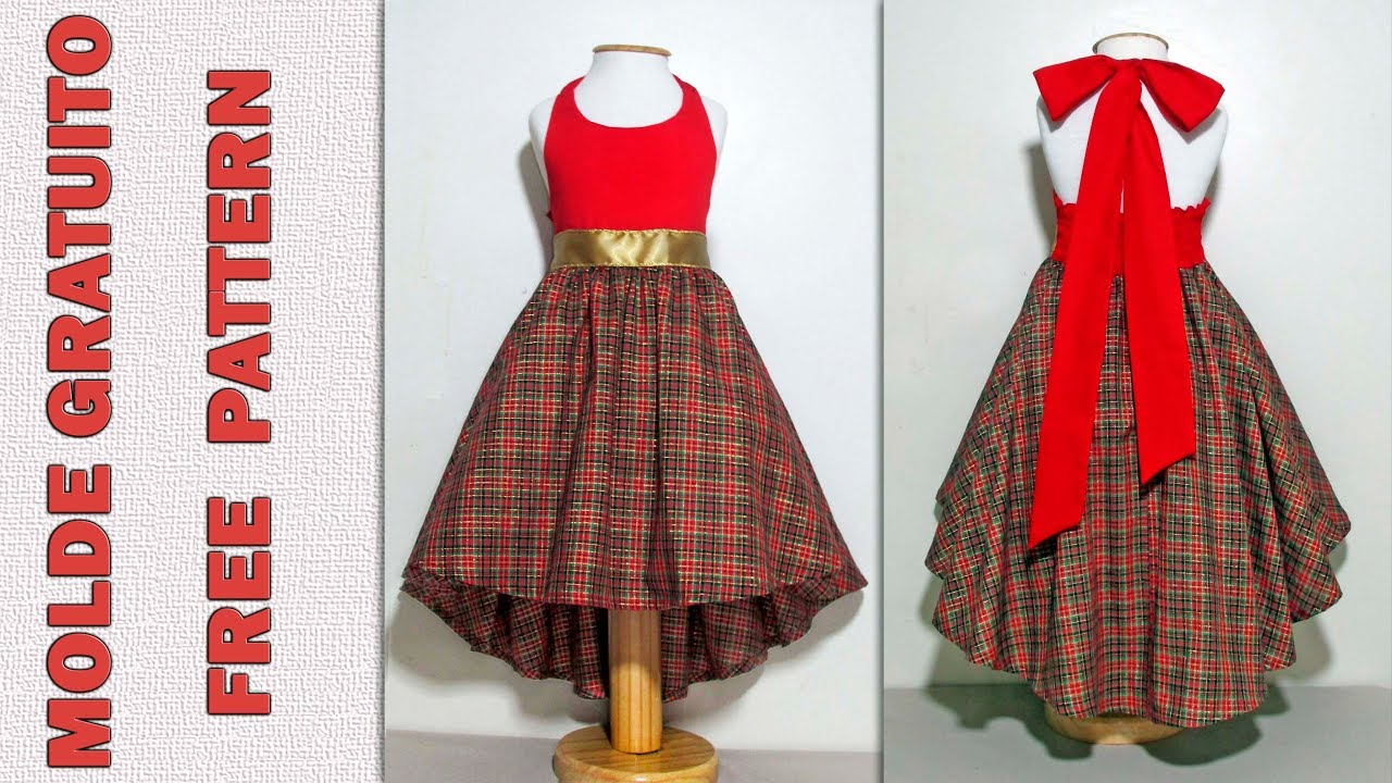 Vestido de Natal com Saia Assimétrica - 2 a 5 anos   -     #moldegratuito#gratidão#donafada