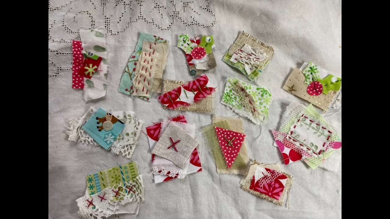 Christmas junk journal making super fast and easy slow stitched fabric clusters
