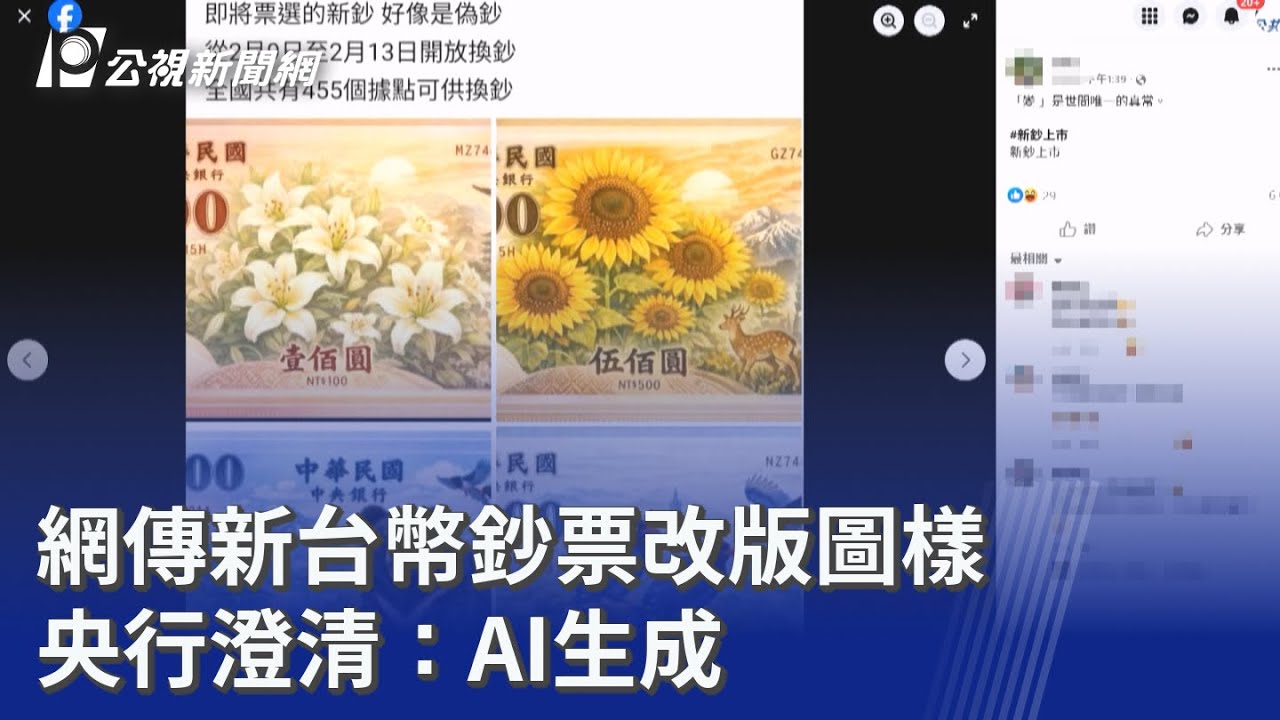 網傳新台幣鈔票改版圖樣 央行澄清：AI生成｜20260204 公視晚間新聞