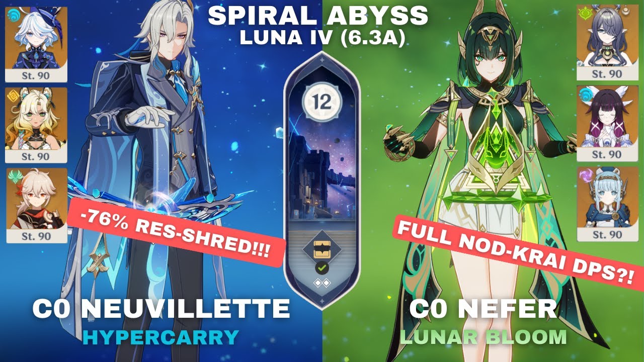 Genshin Impact Gewundener Abyss/Spiral Abyss Luna IV (V6.3A) - C0R1 Neuvillette | C0R1 Nefer