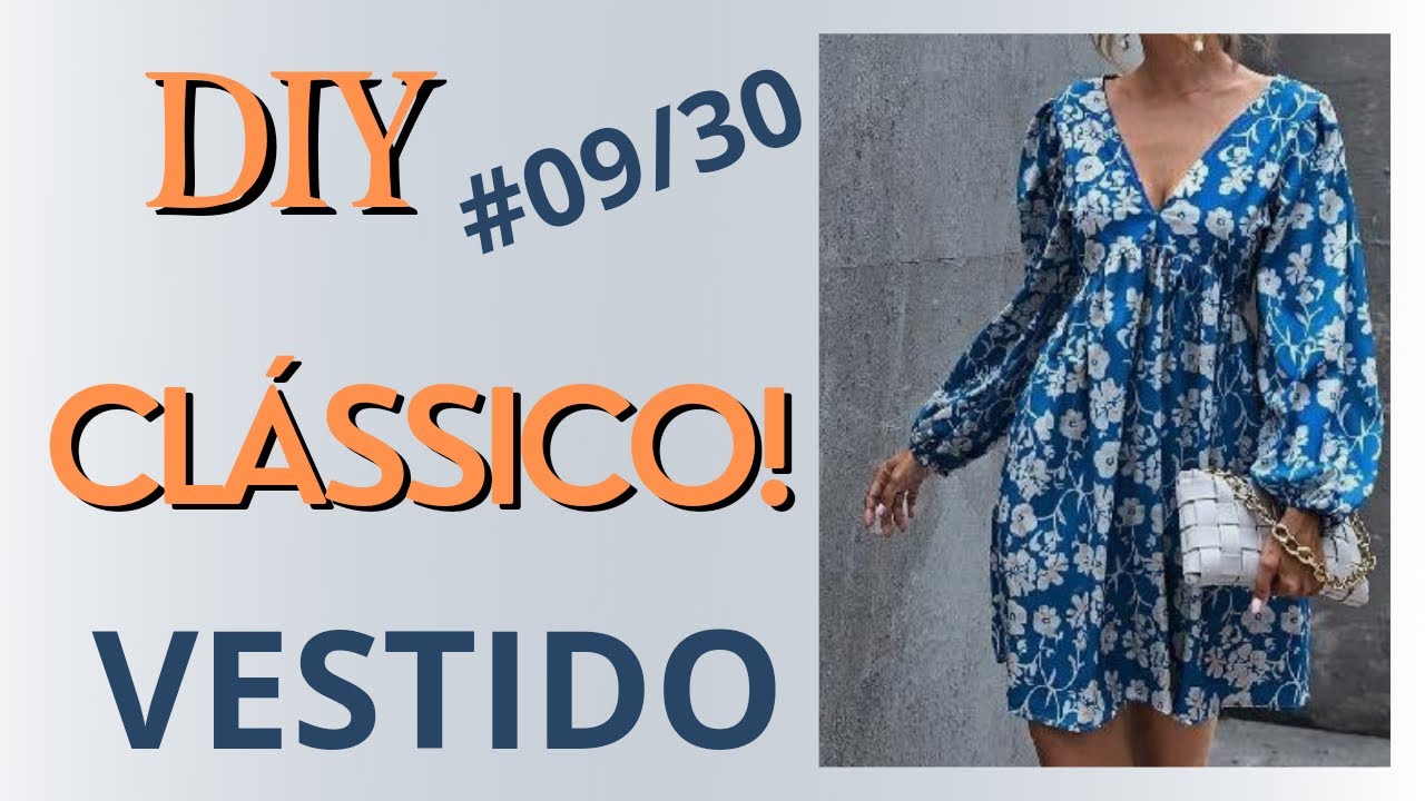 DIY COMO FAZER VESTIDO COM DECOTE V MANGA BUFANTE E FRANZIDO CLASSICO