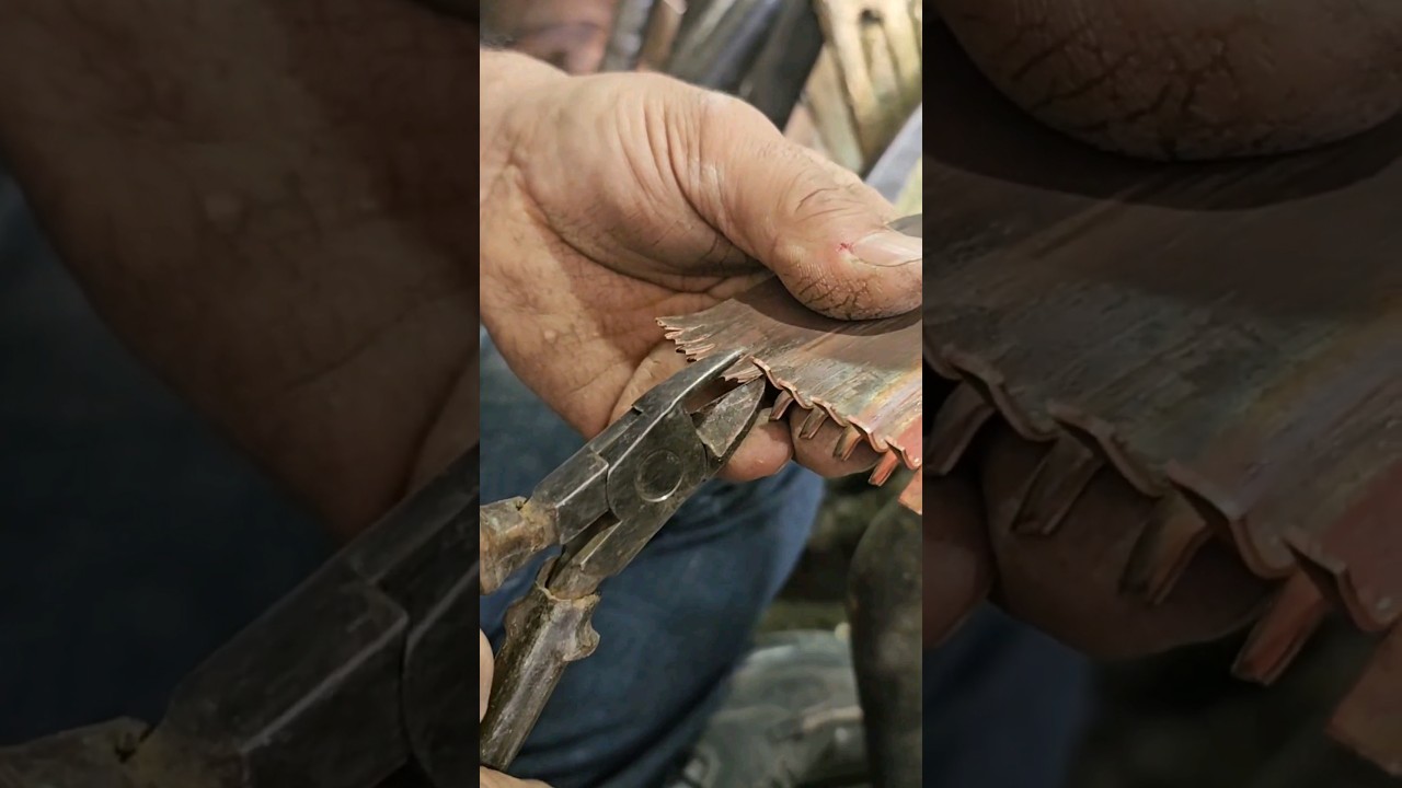 Connecting the two edges of the copper sheet together #making #coppersmith