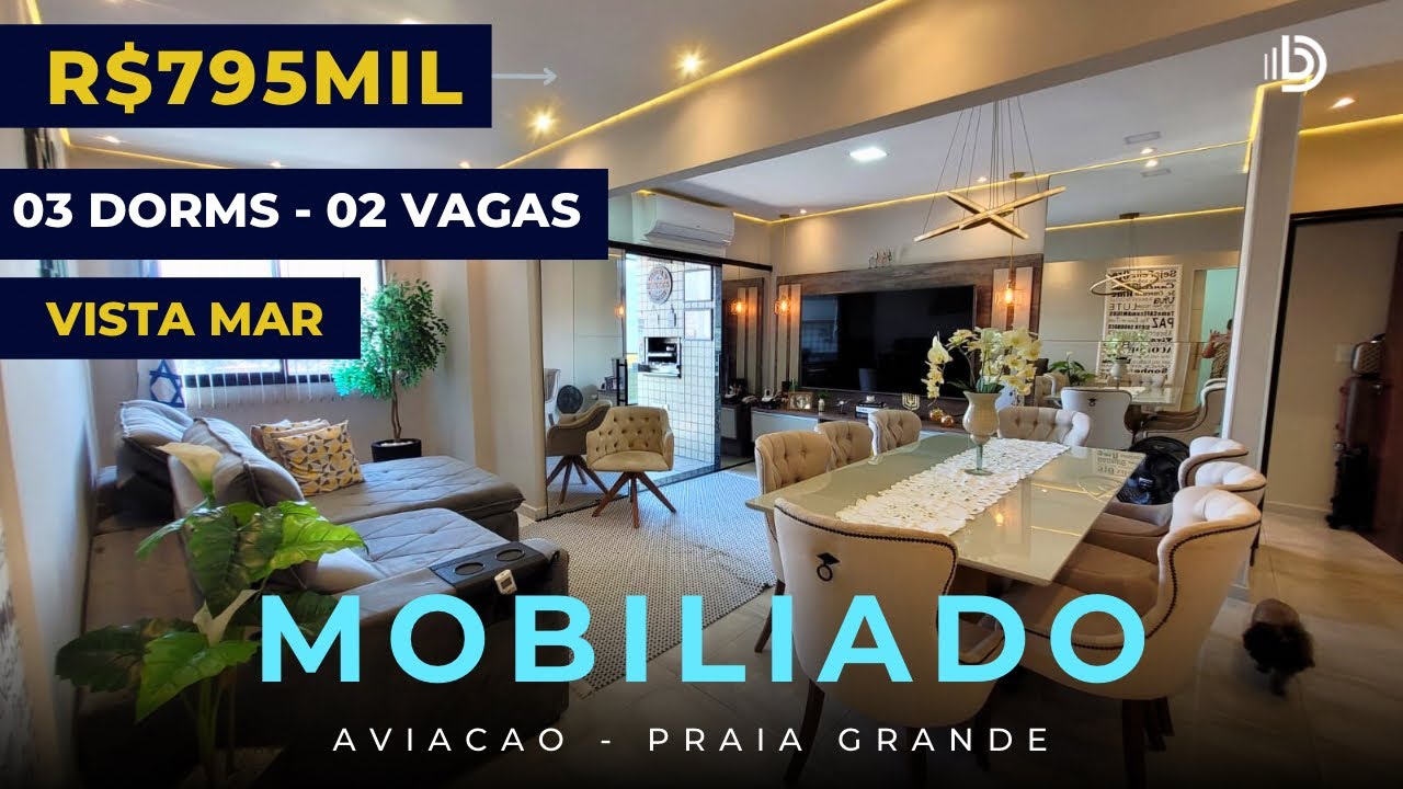 Apartamento 03 Dorms 02 Vagas Totalmente mobiliado em Prédio Frente Mar em Praia Grande !