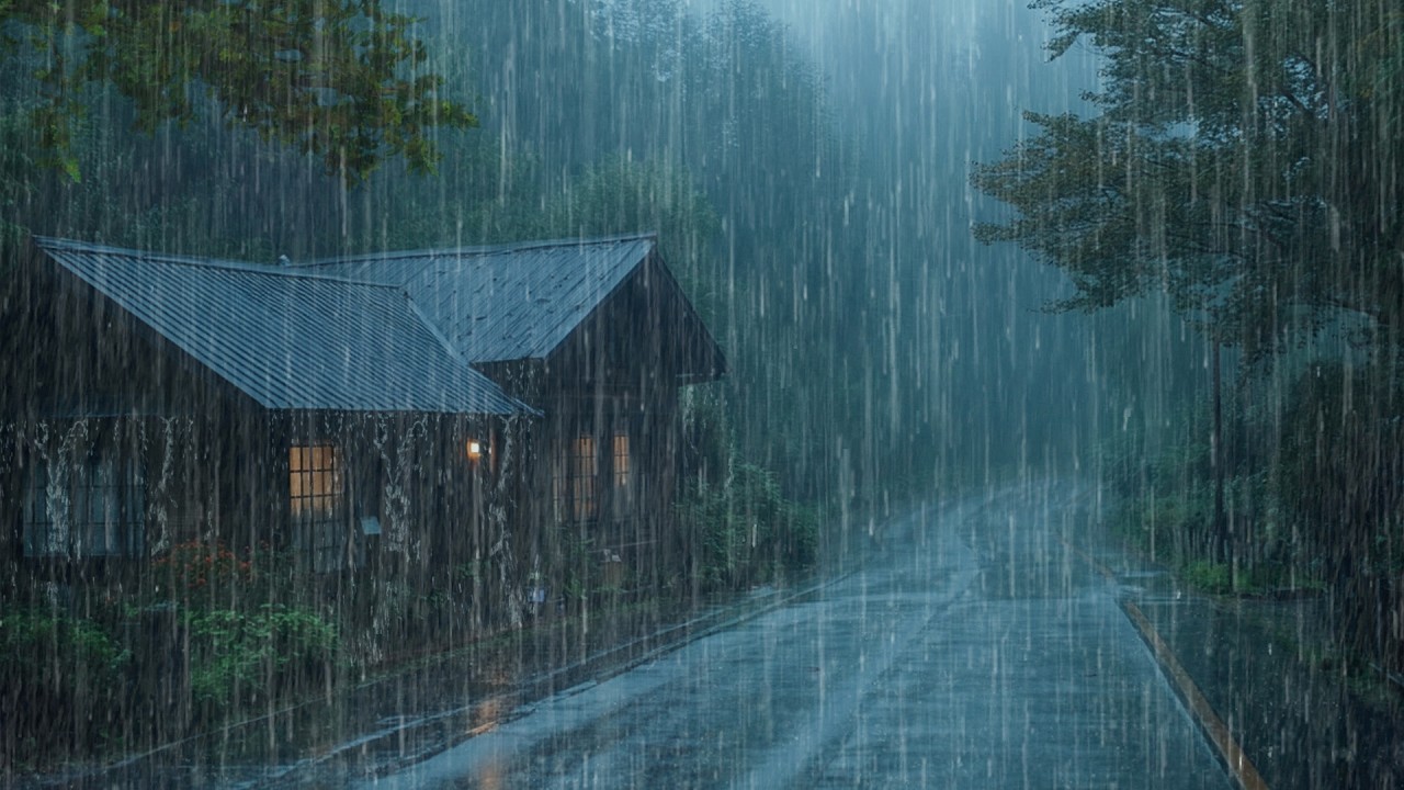 Sons de Chuva e Trovoadas no Telhado da Floresta Nebulosa para Sono Profundo