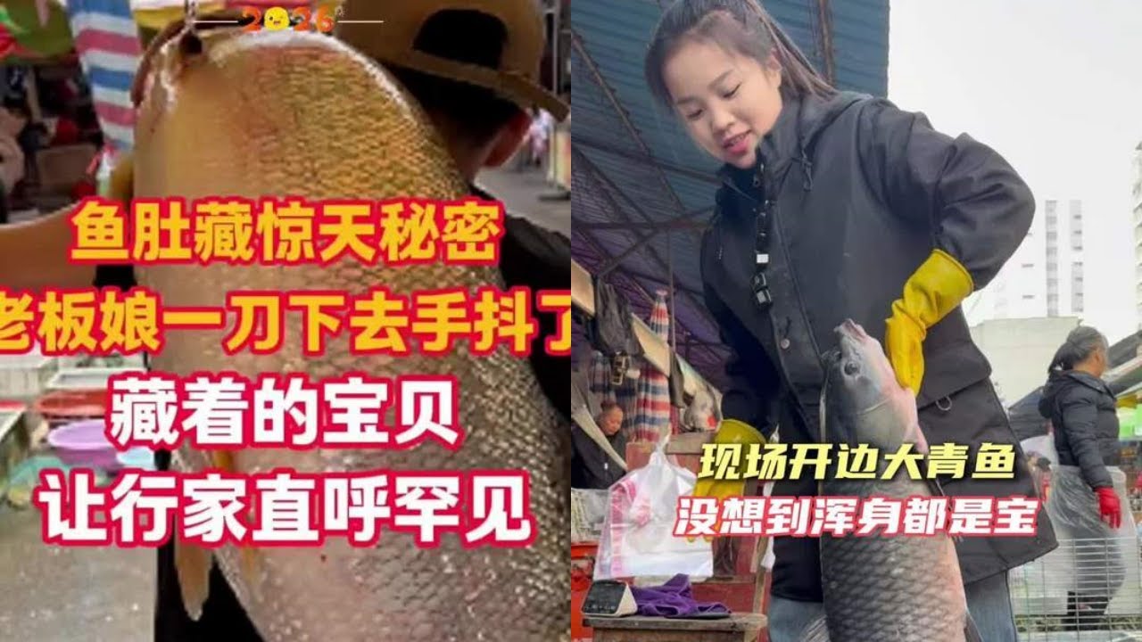 鱼肚藏惊天秘密，老板娘一刀下去手抖了，藏着的宝贝让行家直呼罕见！｜现场开边大青鱼，没想到浑身都是宝！