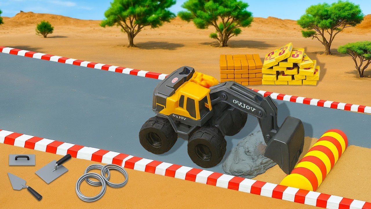 DIY Construction Science Project - Can a Heavy Excavator Cross a Giant Road Barrier?