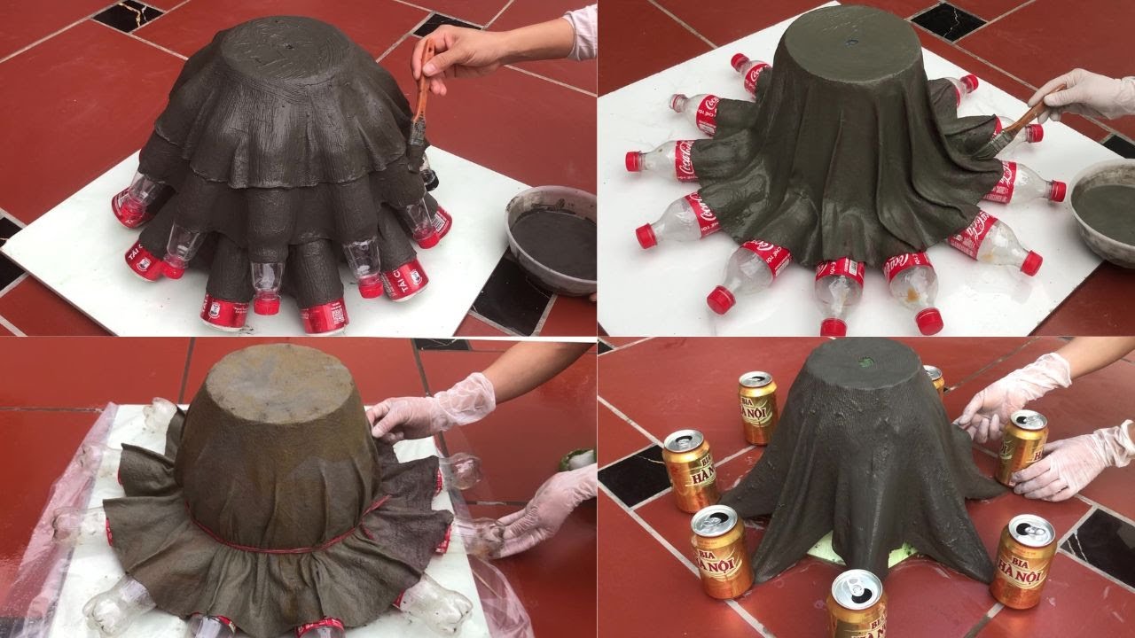 4 Unique ideas from scrap fabric and cement / Make your own cement plant pot at home