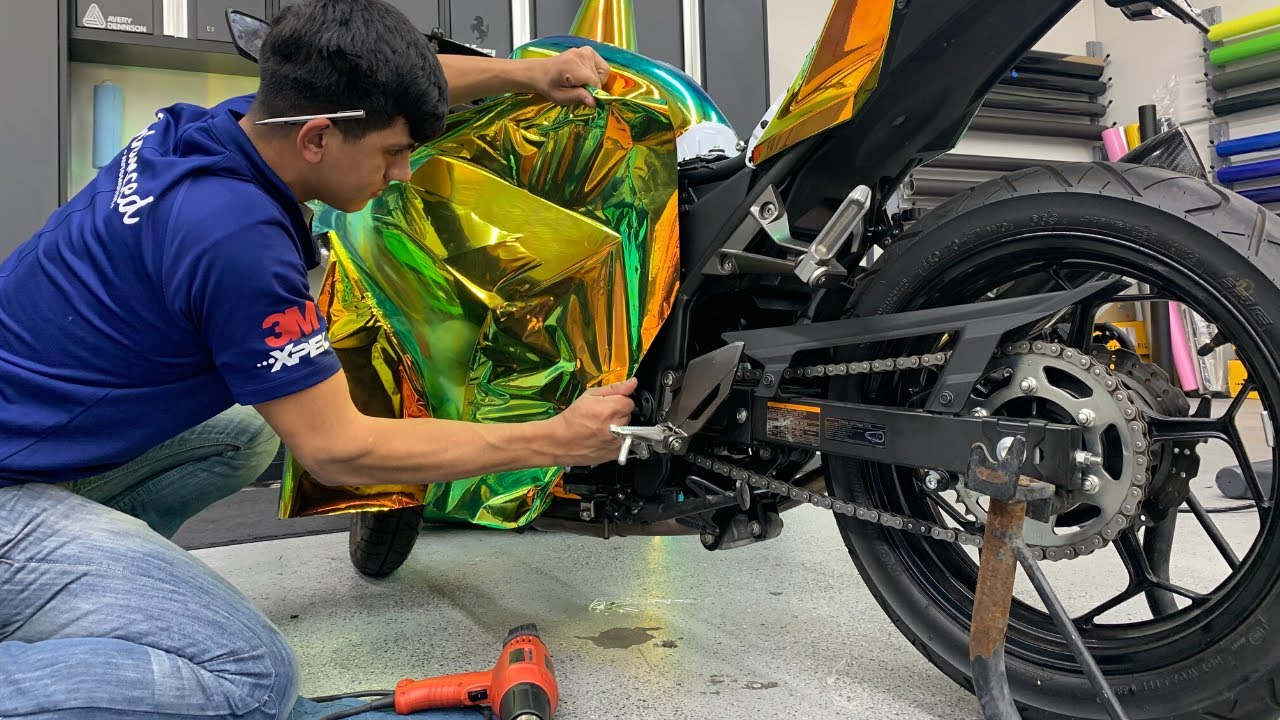 $100k Kawasaki Ninja | Gold Chrome Vinyl Wrapping Motorcycle