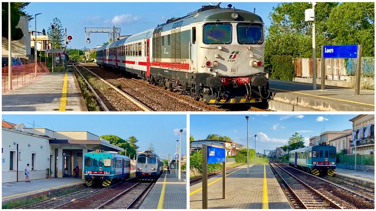Incrocio nella stazione di Locri fra il treno Intercity 567 e il treno regionale 5536