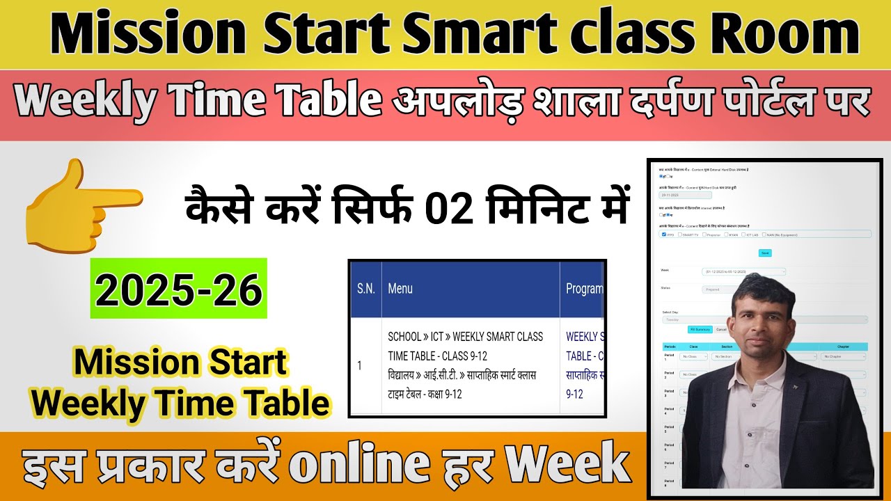Mission Start Smart class Room Weekly Time Table Upload Shala darpan|| mission Start Time Table||
