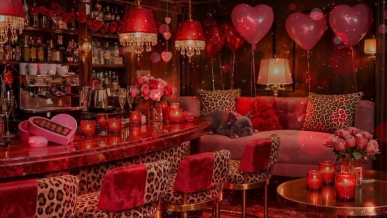VALENTINES AMBIENCE W/ PIANO JAZZ FOR PRODUCTIVITY IN A COZY LEOPARD PRINT CAFE